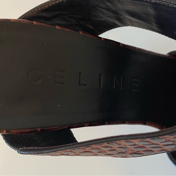 CELINE Brown Croc Print Leather High Heel Sandals SZ 39C - Picture 7 of 15